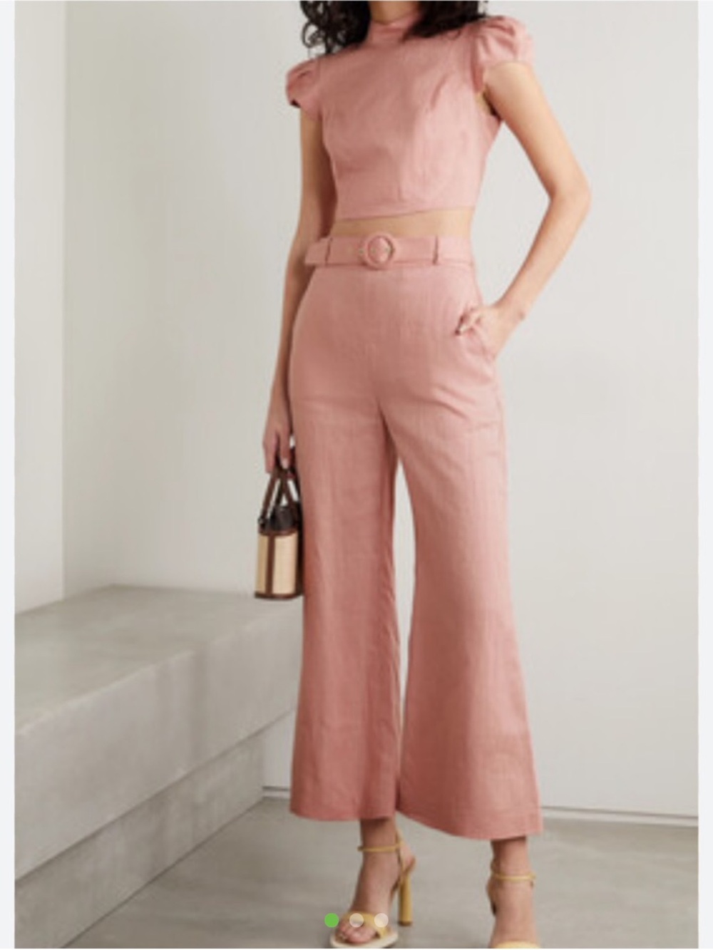 Zimmermann Blush Pink High-Waist Wide-Leg Belted Pants